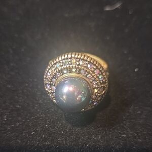 Heidi Daus Gold and Black Pearl Ring